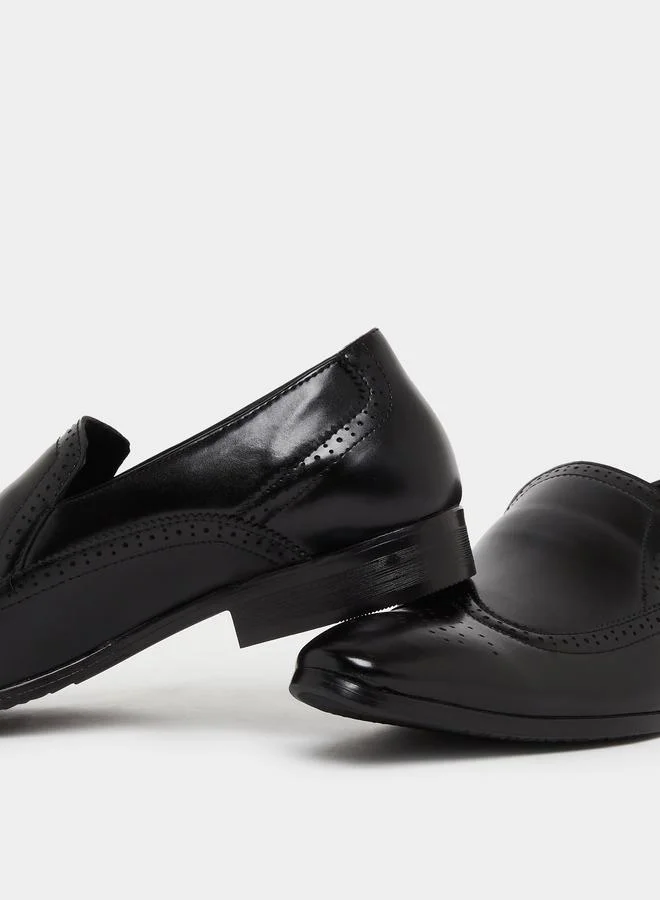 Styli Men Black Leather Formal Slip-On Shoes